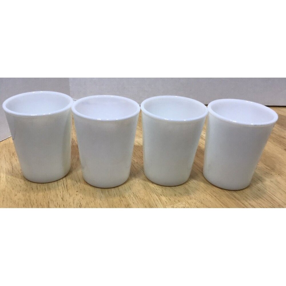 Hazel Atlas Milk White Opalescent Ring Of Fire  3.5" tall Vintage Tumblers Qty-4